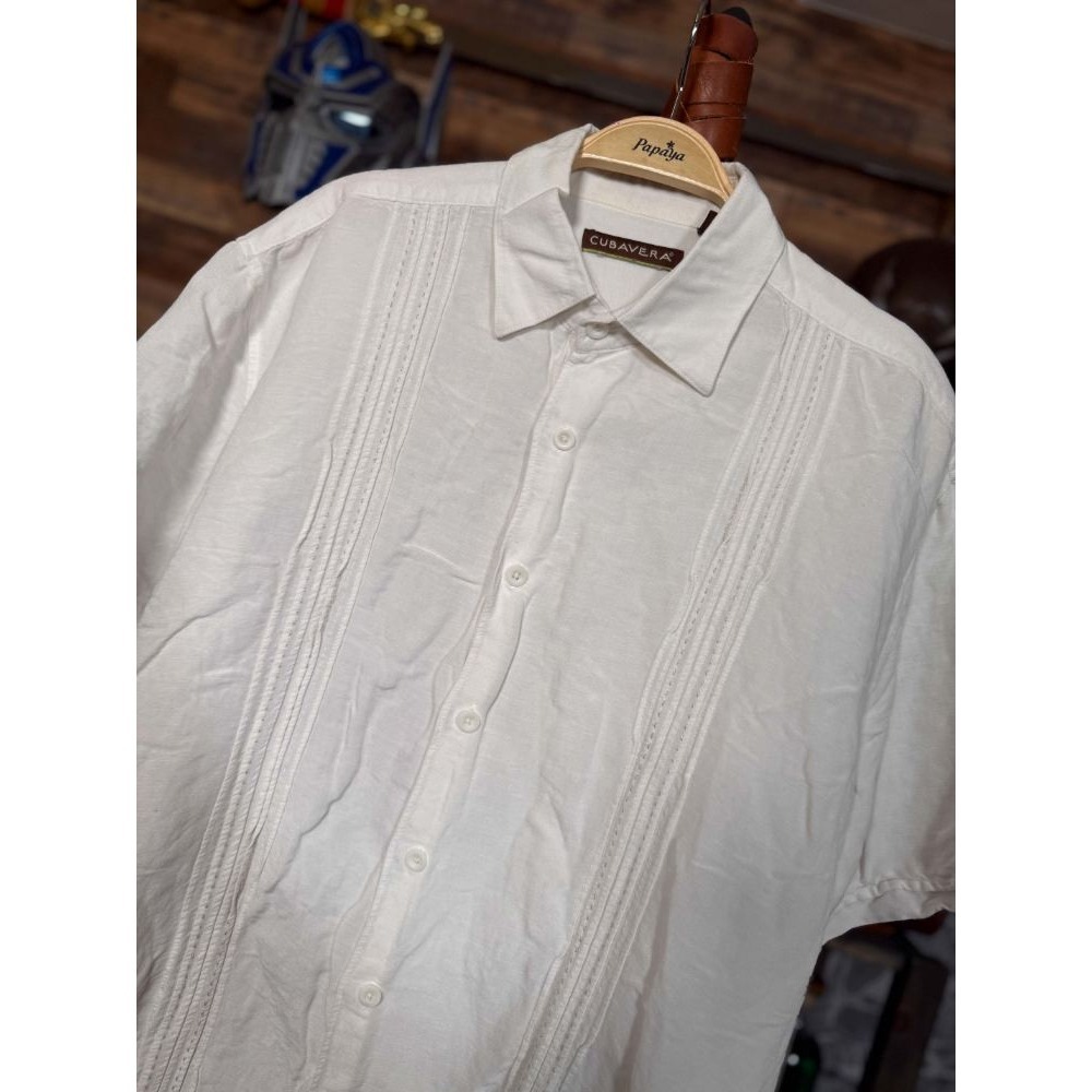 Cubavera Guayabera Large White Button-Down Shirt Pintuck Pleats